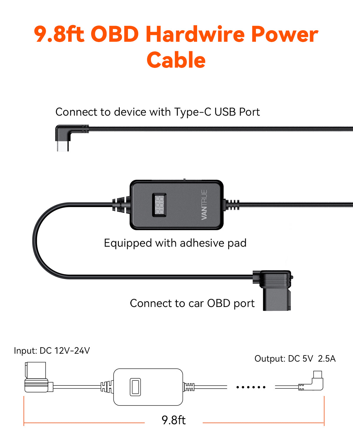 Voltage Display OBD Cable