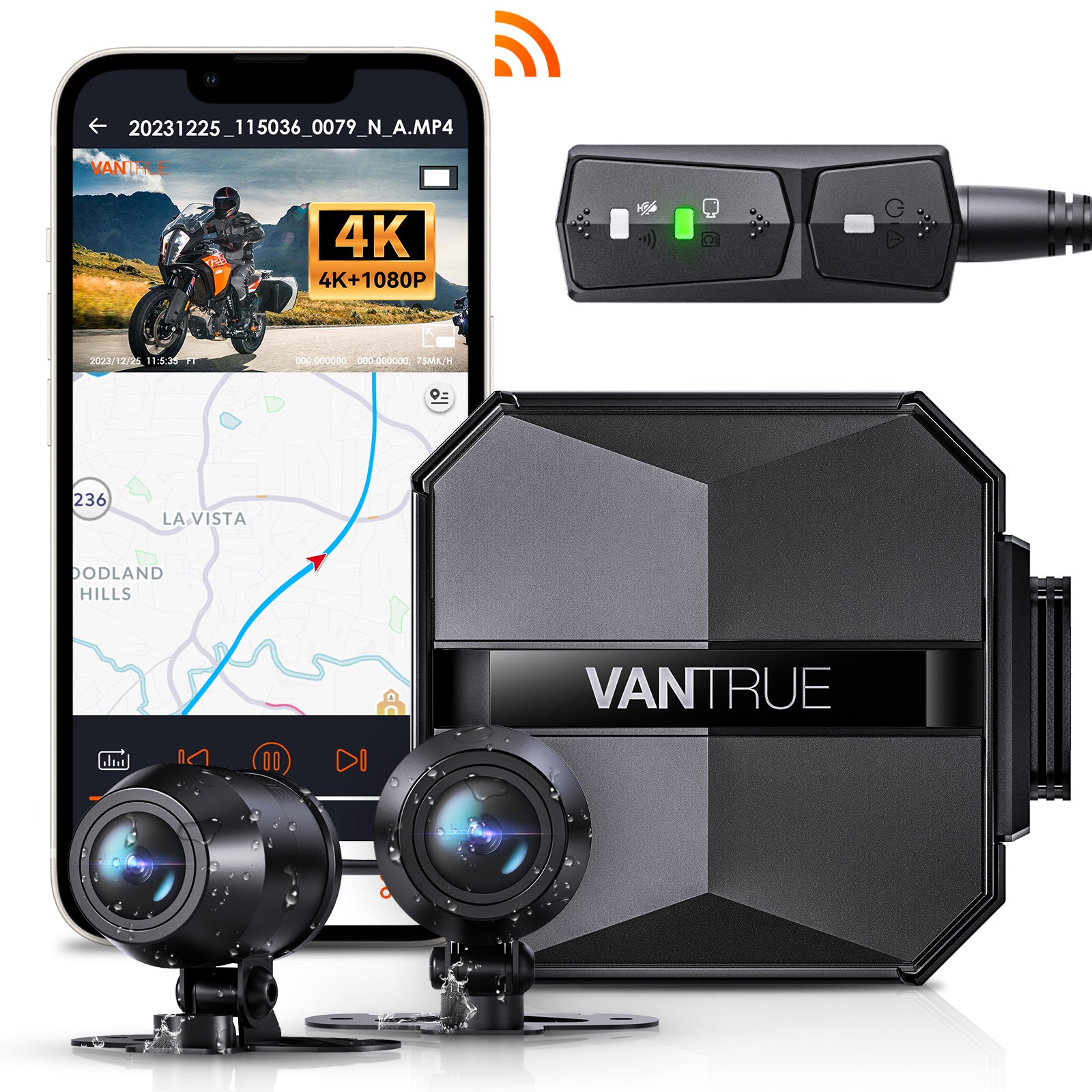 Vantrue F1 Motorcycle 4K Dashcam (4K + 1080P) GPS | WiFi | Parking Mod