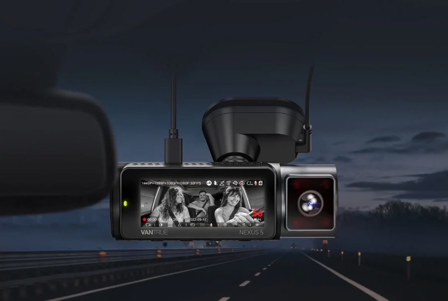 A dashcam installed in front of the car