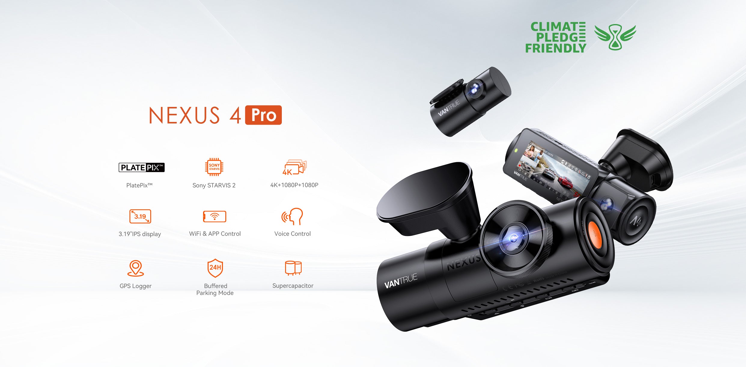 Vantrue N4 Pro 4K Dash Cam – 3-Channel, Night Vision, WiFi & GPS