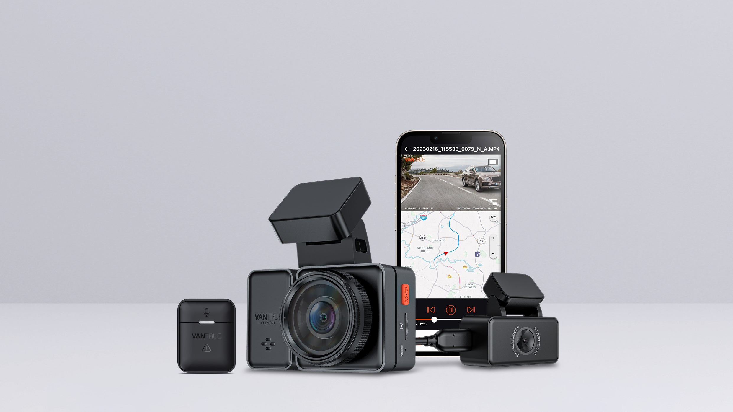 Vantrue E2 Dual Dash Cam | 2.7K Front & Rear | WiFi, GPS, Night Vision