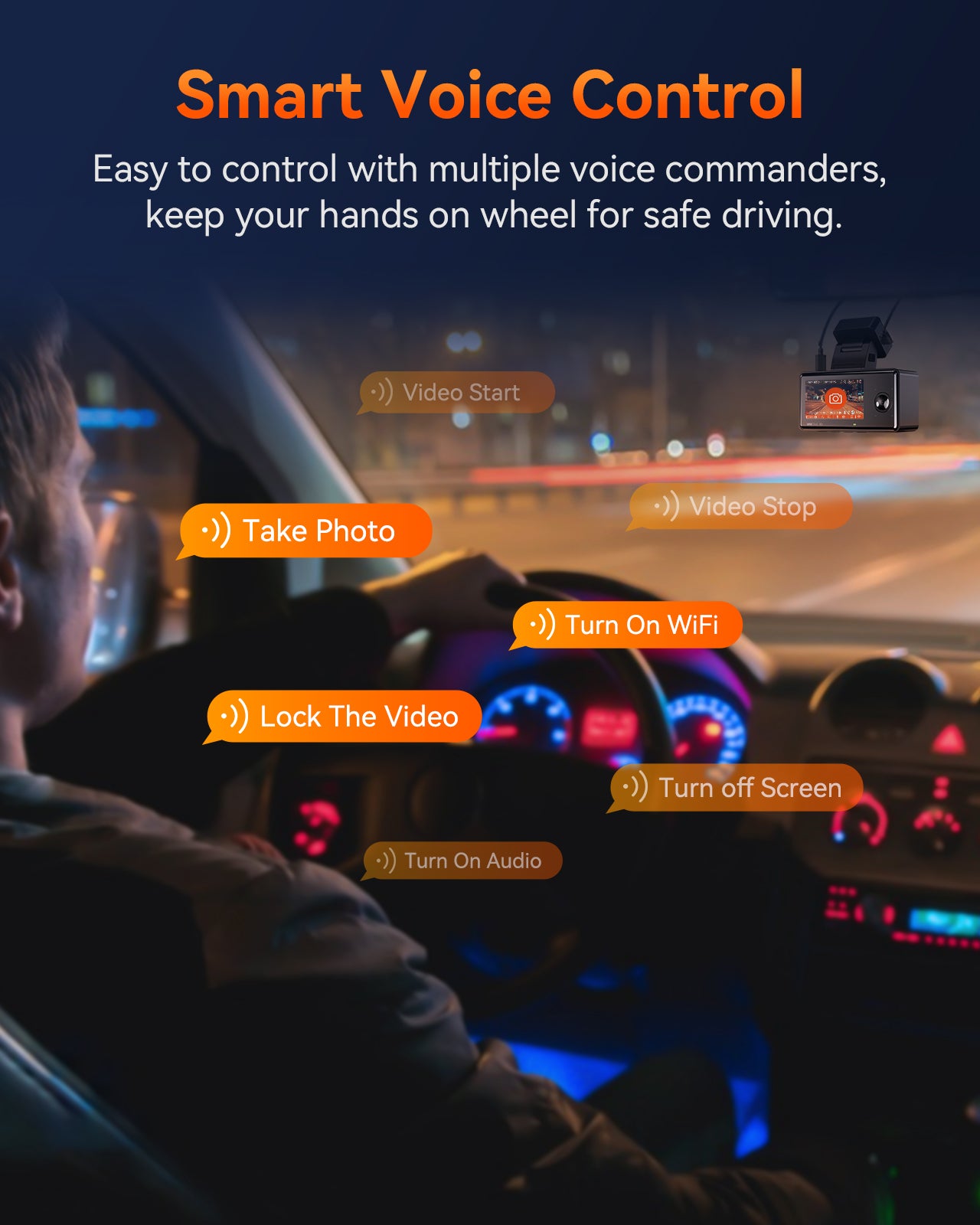 Vantrue E3 3 Channel 2.5K Dash Cam – WiFi, GPS, Voice Control, HDR