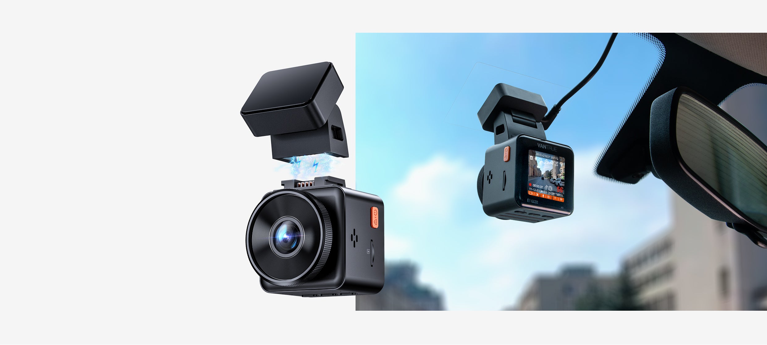 Vantrue E1 Pro 4K Mini Dash Cam | GPS, WiFi, HDR, Voice Control