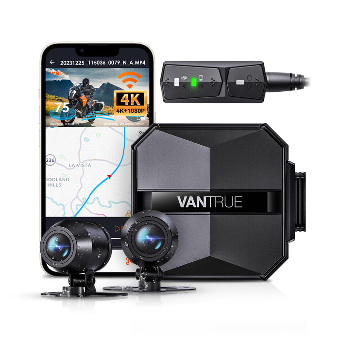 VANTRUE F1 4K 1080P Dashcam Cámara de Motocicleta, 5GHz WiFi GPS Dash CAM Delantera y Trasera, IP67, 24 h. Detección de colisión, kilometraje, WDR y HDR y aplicación, Máximo 512G VANTRUE F1 4K 1080P Dashcam Cámara de Motocicleta, 5GHz WiFi GPS Dash CAM Delantera y Trasera, IP67, 24 h. Detección de colisión, kilometraje, WDR y HDR y aplicación, Máximo 512G