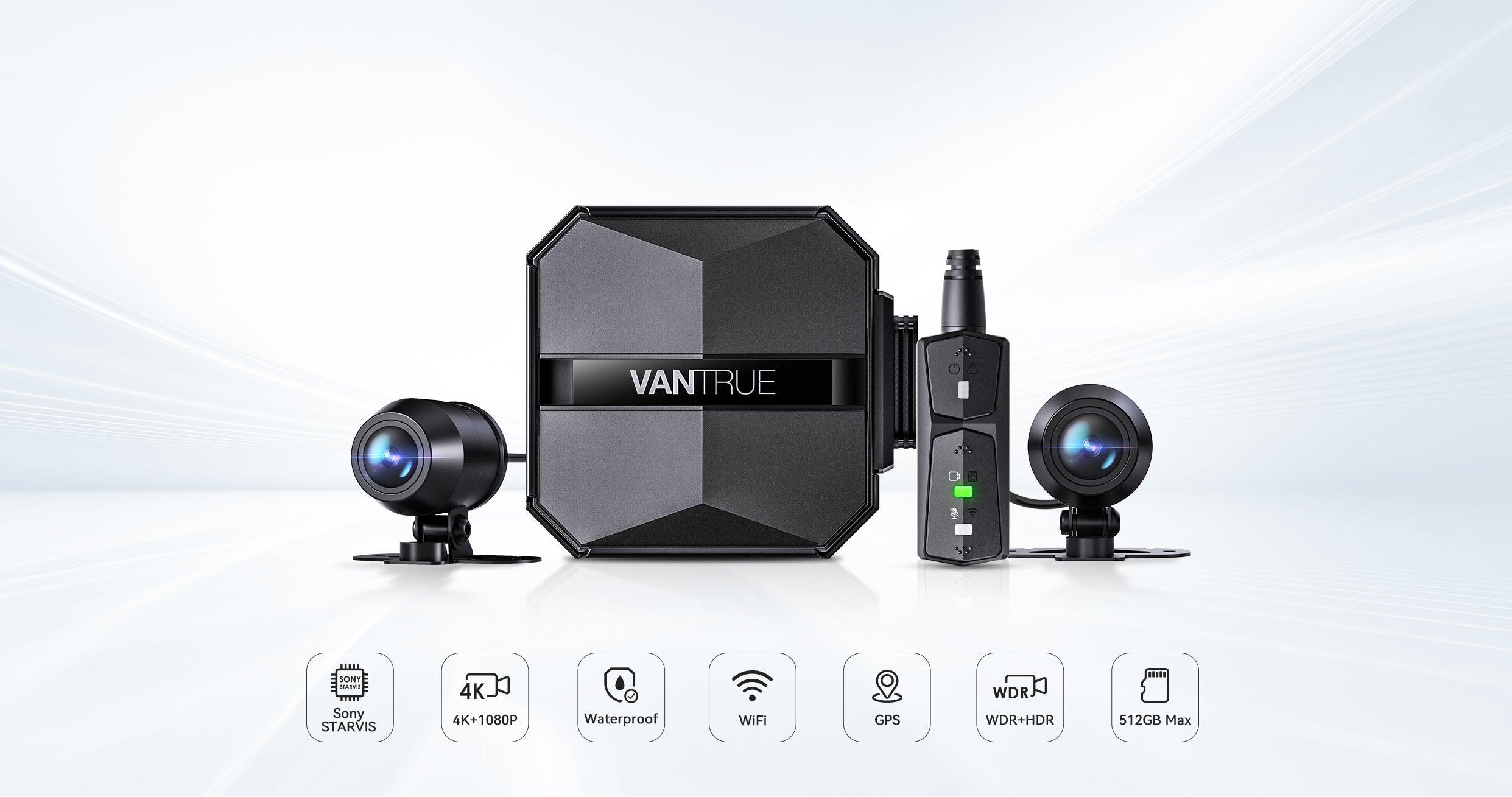 Vantrue F1 Dual 4K+1080P Motorcycle Dash Cam with WiFi & GPS