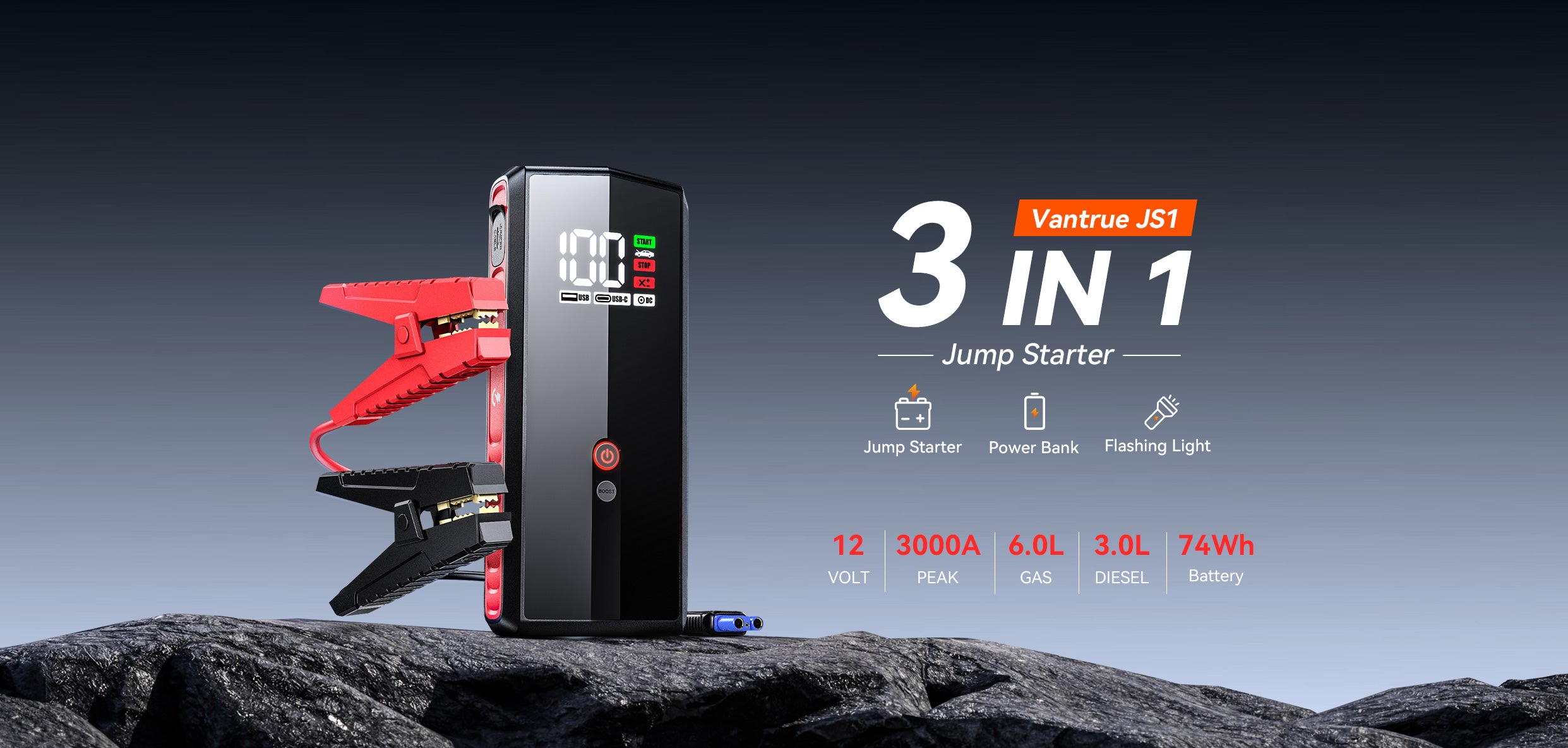 Vantrue JS1 Car Jump Starter - Powerful, Portable, and Reliable