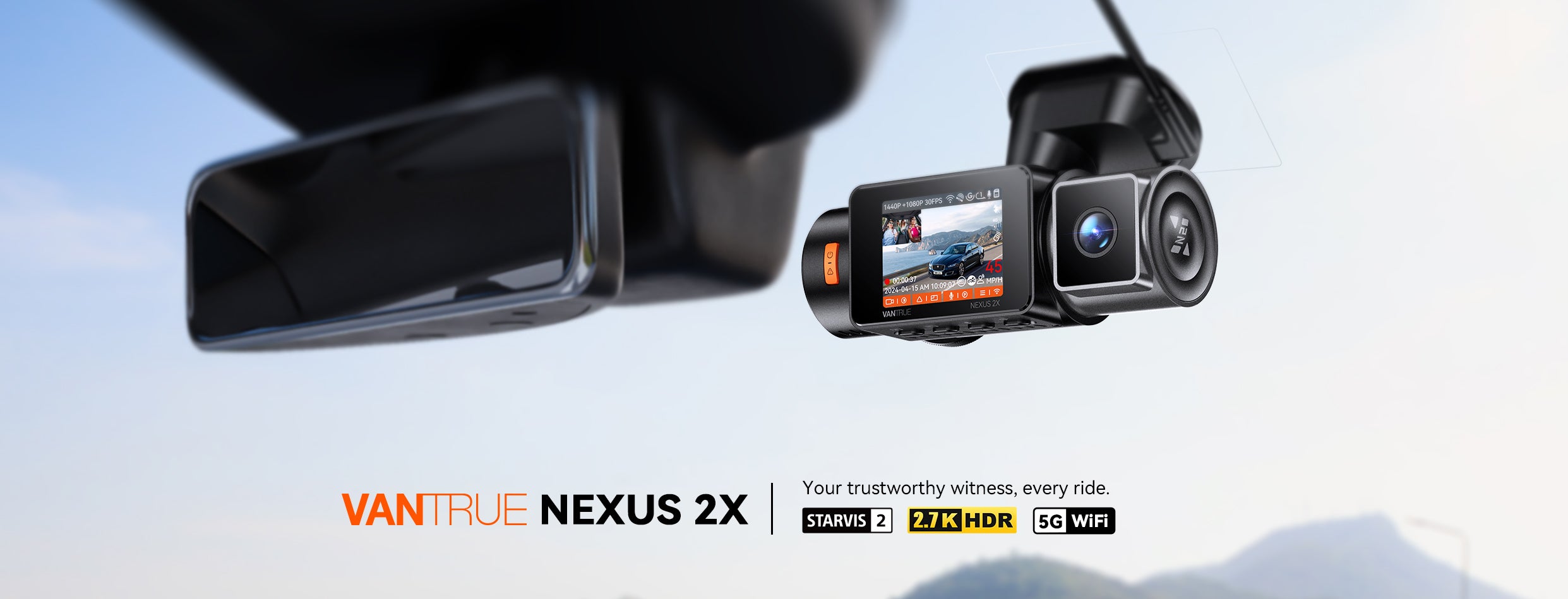 Vantrue N2X 2.7K Dual Dash Cam for Uber, 5G WiFi, GPS, IR Night Vision