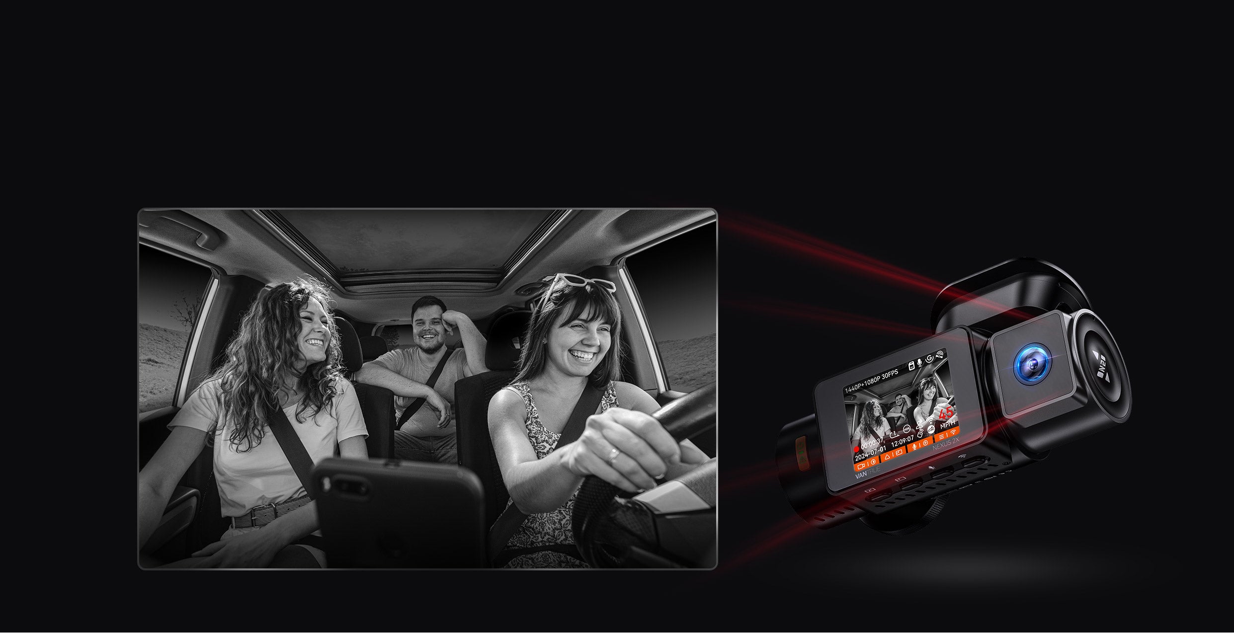Vantrue N2X 2.7K Dual Dash Cam for Uber, 5G WiFi, GPS, IR Night Vision