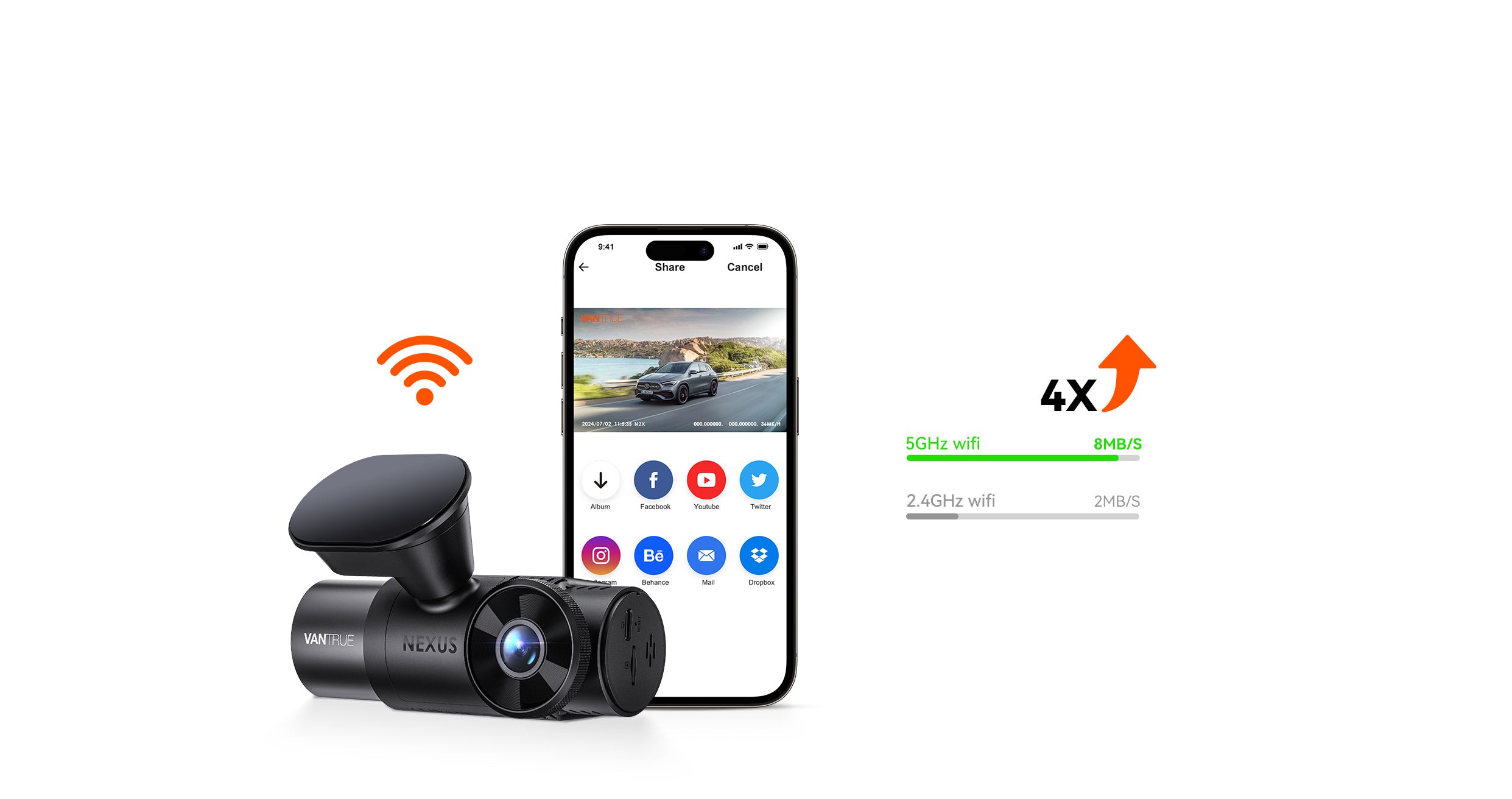 Vantrue N2X 2.7K Dual Dash Cam for Uber, 5G WiFi, GPS, IR Night Vision