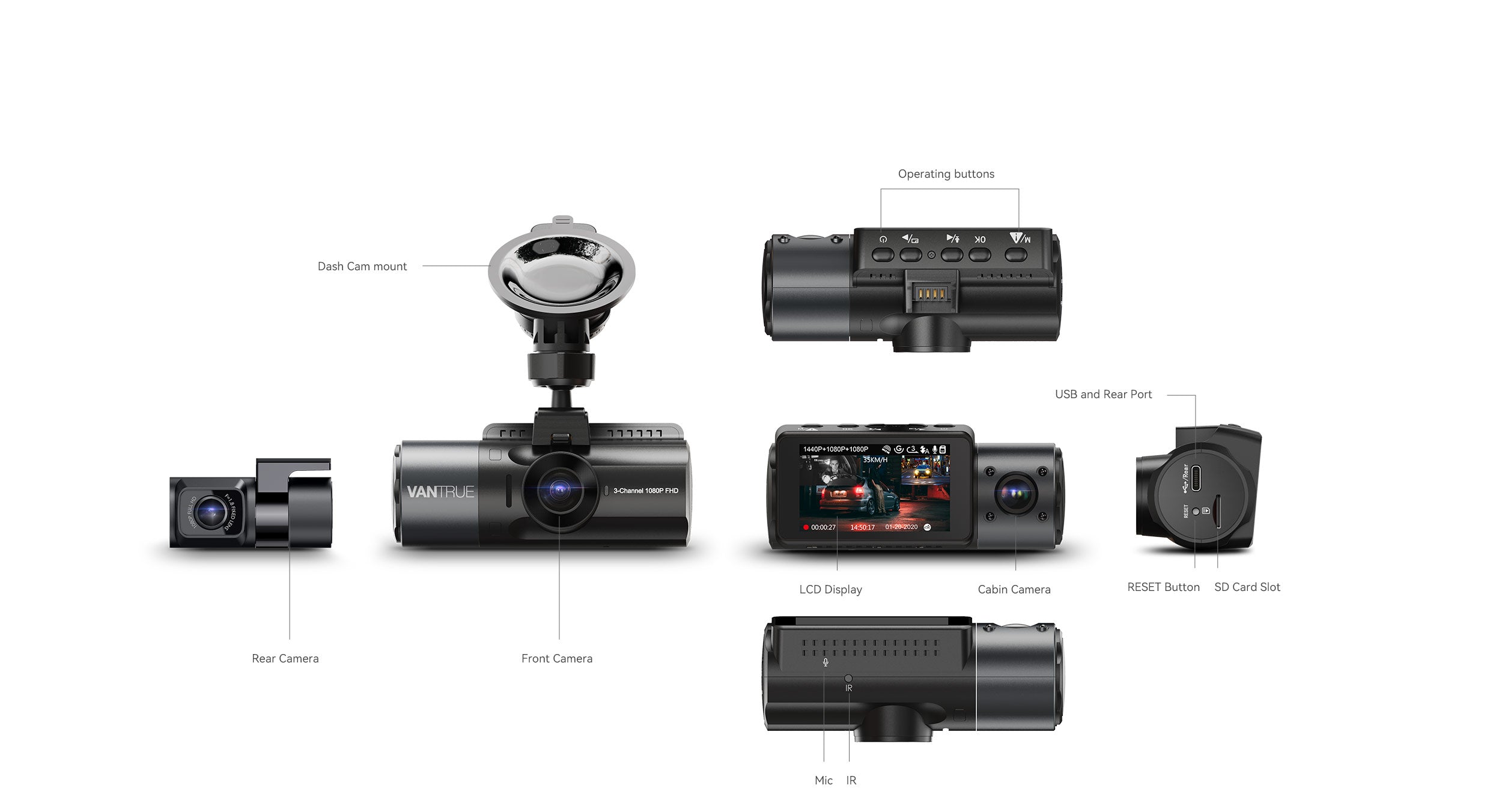 Vantrue N4 3 Channel Dash Cam | 4K+1080P+1080P Car Camera with IR