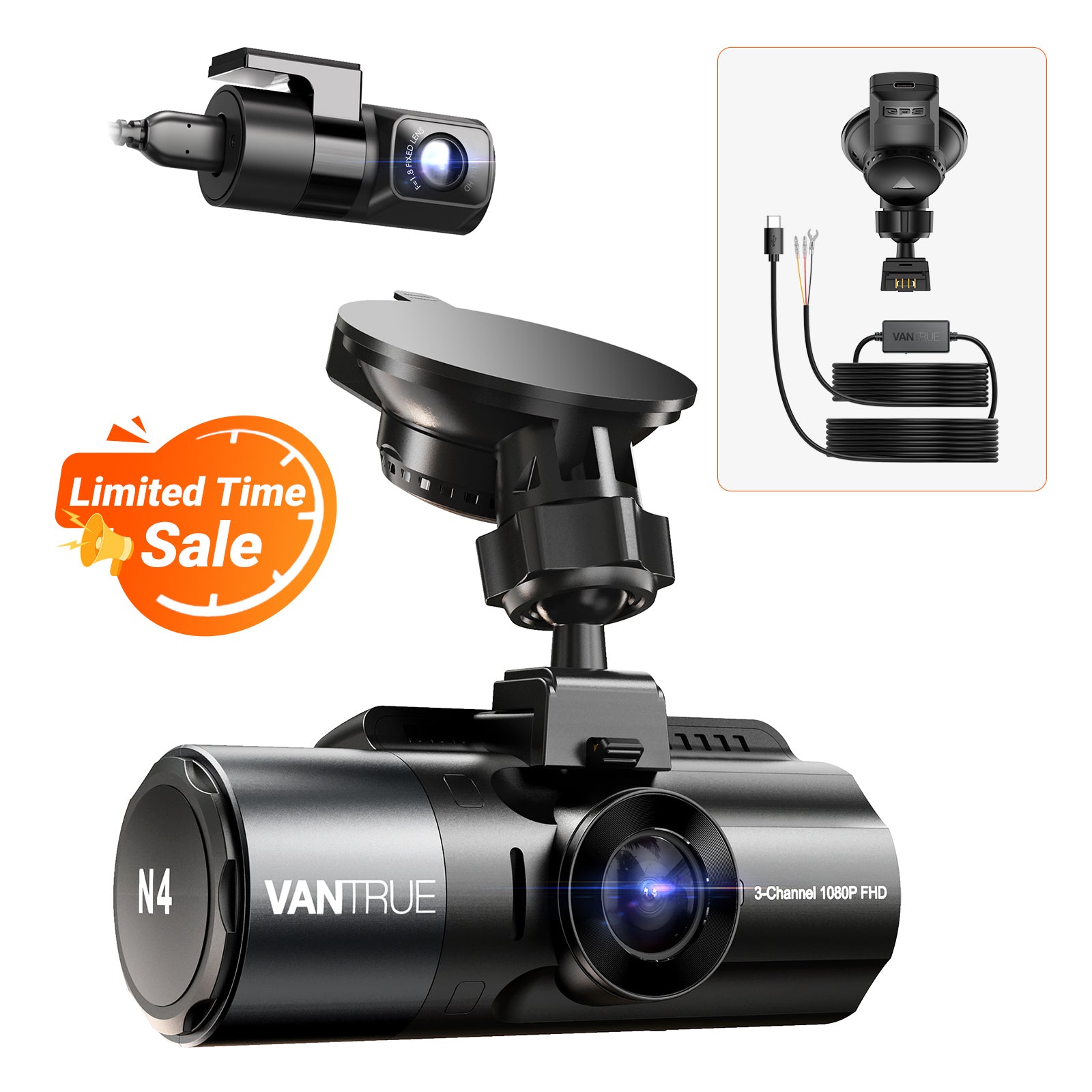 Bundle: N4 + N4 Suction Cup GPS Mount + VP03 Hardwire Kit – Vantrue