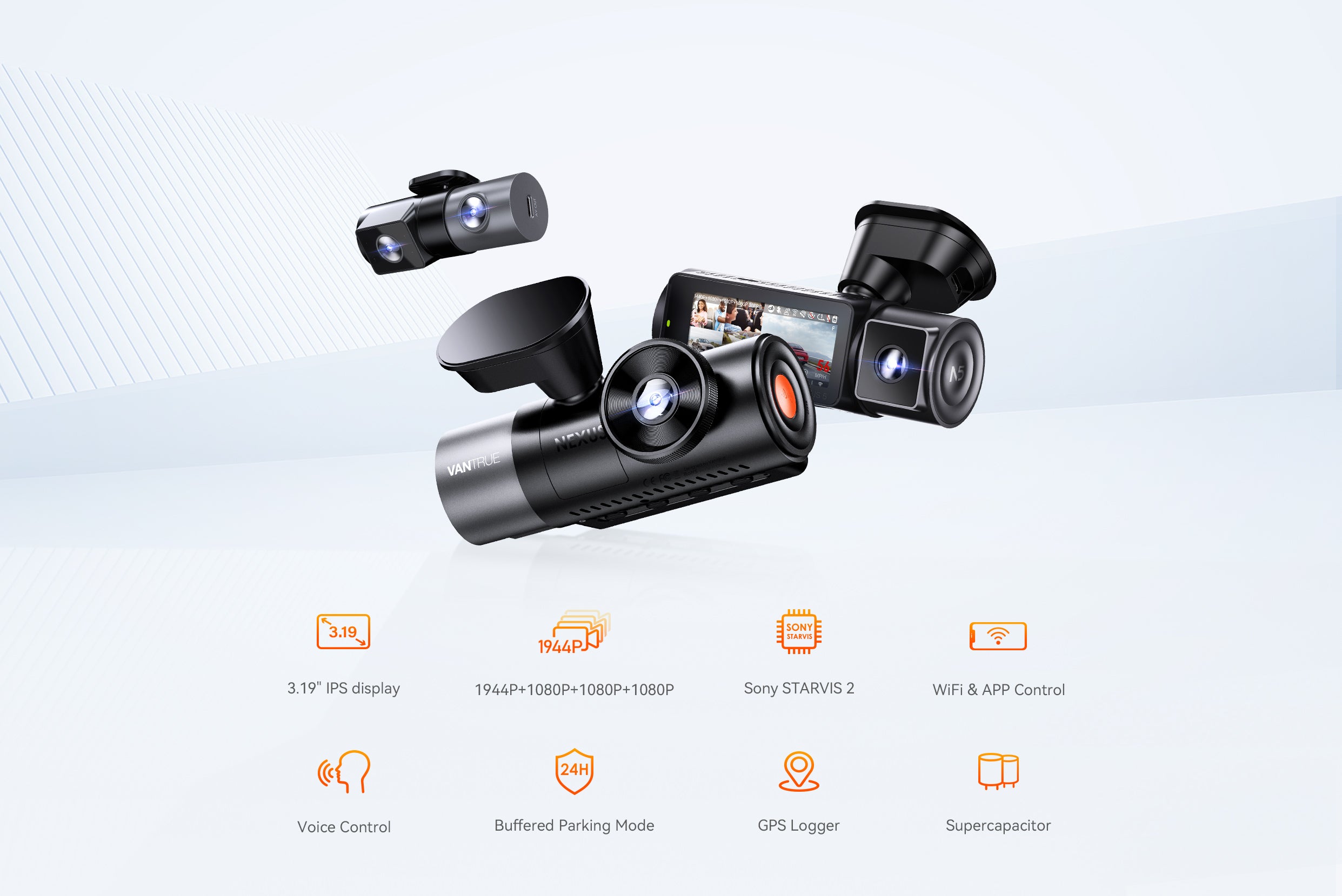 Vantrue N5 4-Channel Dash Cam | 360° 2.7K+1080P, STARVIS 2, WiFi, GPS
