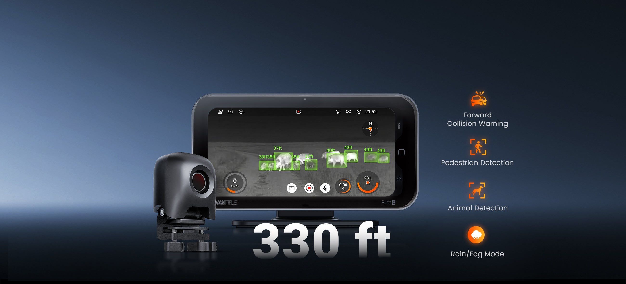 vantrue pilot 2 thermal dash cam ai detection feature showcase with 330ft range