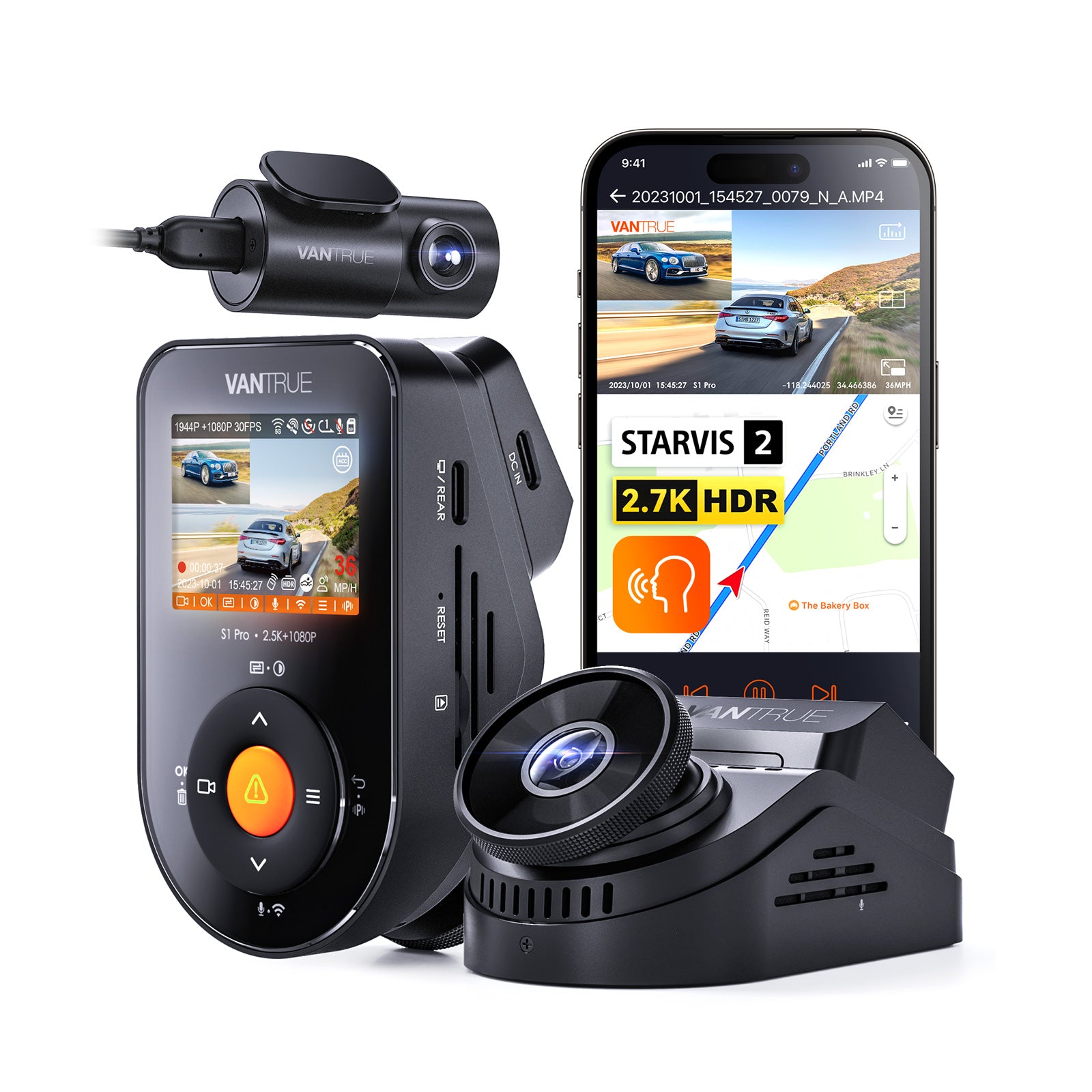 Vantrue S1 Pro dash cam mounted on windshield