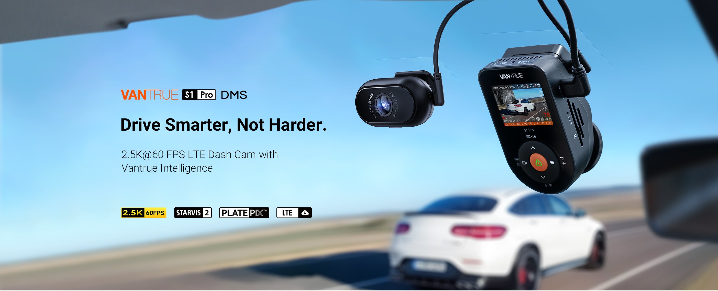 Vantrue S1 Pro 2.5K Dash Cam with AI Driver Monitoring System (DMS