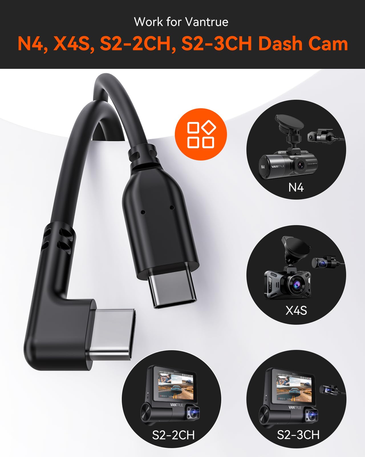 VANTRUE 29.5ft Rear Camera Cable for N4 | X4S | S2 Dash Cams