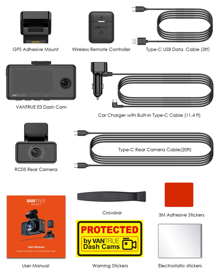 Shop Vantrue Element 3 (E3) Compact 3CH Triple-Lens Dash Cam
