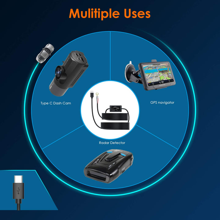 Aienxn Kit de câblage pour caméra embarquée - Mini câble USB de 3,7 m -  Fusible pour caméra embarquée - Chargeur de voiture 12 V-24 V vers 5 V 